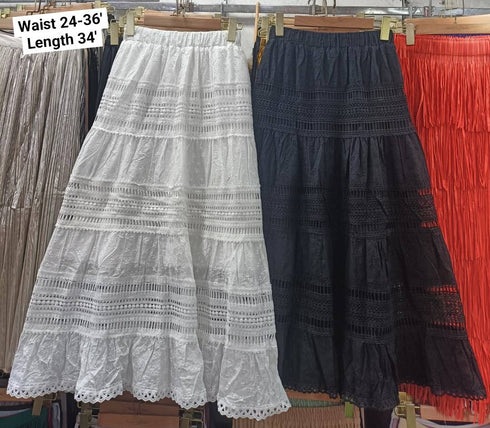 Vintage Lace Embroidered Long Tiered Skirts